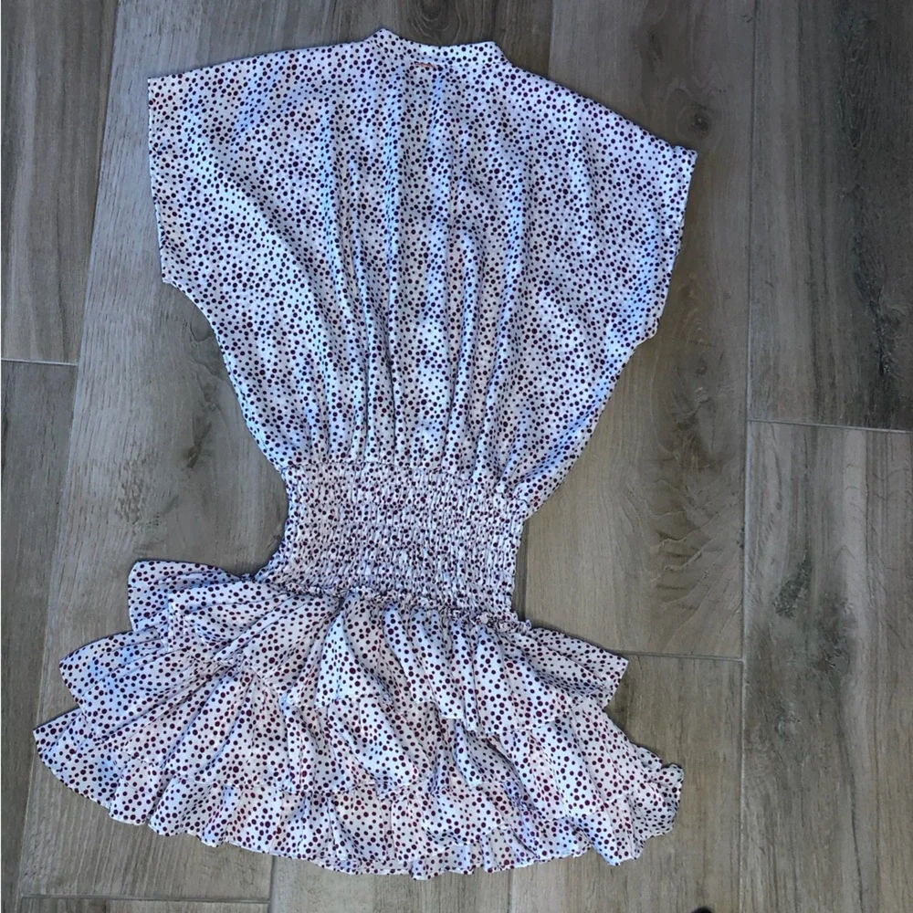 MISA Los Angeles Polka Dot Smocked Mini Dress XS NWT Ruffle Hem - Picture 3 of 5